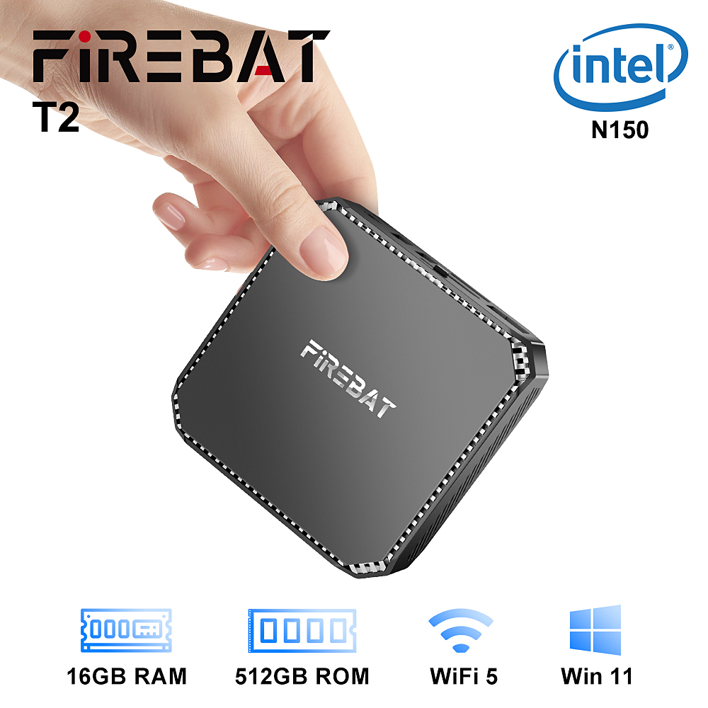 FIREBAT T2 MiniPC Intel N150 Dual Band WiFi5 BT4.2 16GB 512GB Windows 11 เดสก์ท็อปคอมพิวเตอร์ Mini PC Gamer