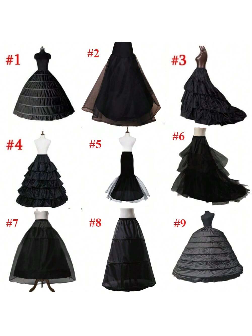 Jupon Long cerceau noir Crinoline robe de bal jupe sous-jupe accessoires de mariage