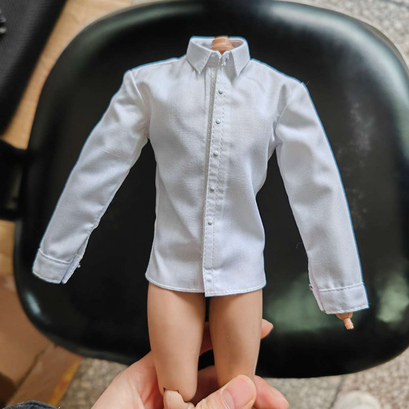 Camisa branca de manga longa masculina, escala 1/6, modelo de roupas superiores, corpos de figura de ação de soldado de 12 polegadas