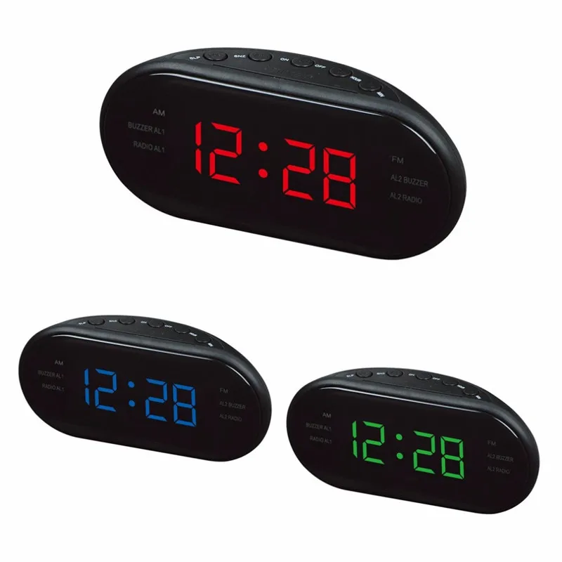 LED Alarm Clock Radio Digital AM/FM Radio Red With EU Plug Large LED Display Digital Radio Alarm Clock For Bedroom Bedside Desk