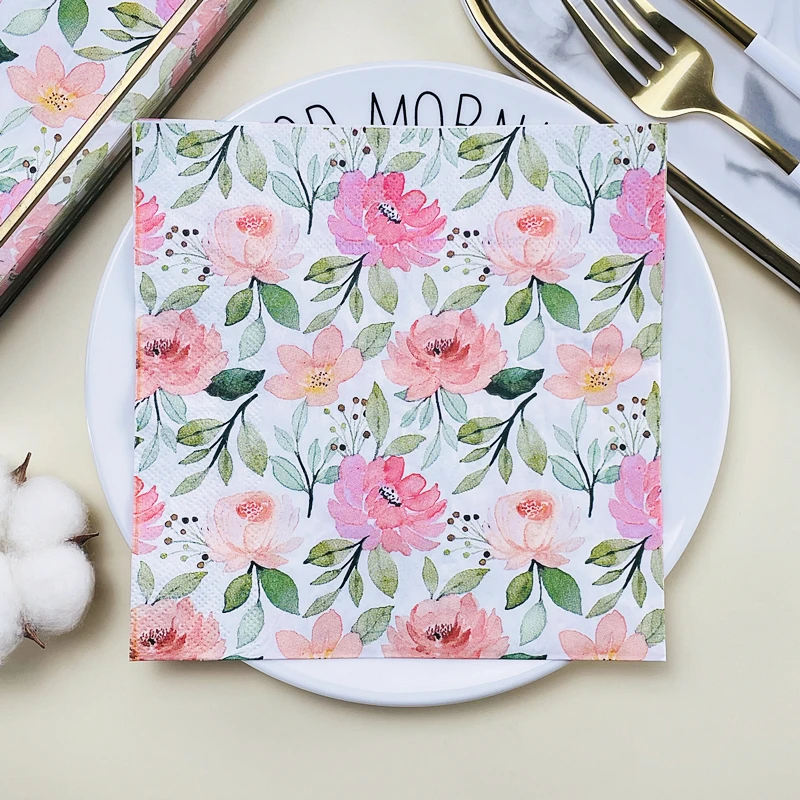 Servilleta de papel con estampado de flores, colorido de 20 piezas Mantel Individual/Pac para mesa de cumpleaños, boda, café y boca