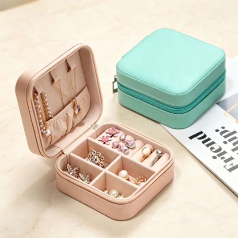Caja de joyería simple estilo macaron, portátil, para viajes, para guardar aretes, collares y anillos.