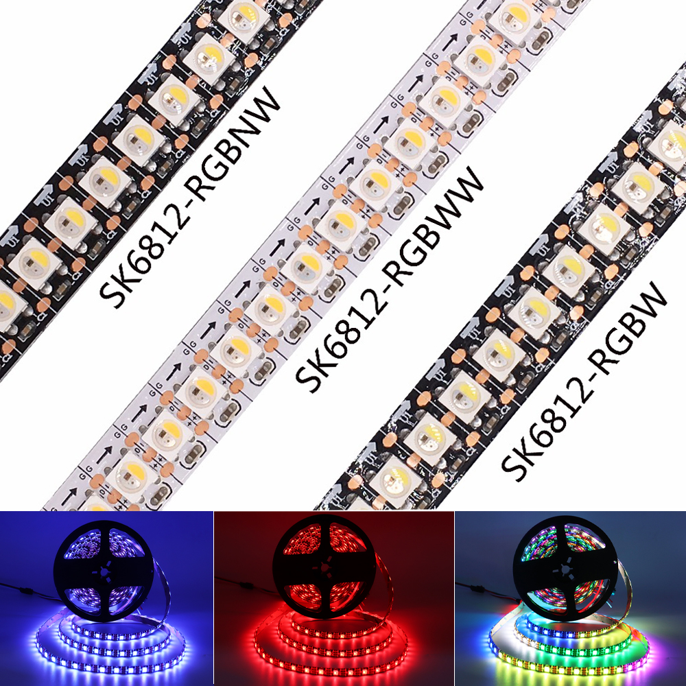 DC5V SK6812 RGBW (Similar WS2812B) 4 en 1 tira de Led 30/60/144 Leds/m luz Led direccionable Individual negro/blanco PCB IP30/65/67
