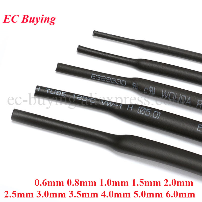 1 meter krimpkous 1M 0,6 mm 0,8 mm 1 mm 1,5 mm 2 mm 2,5 mm 3 mm 3,5 mm 4 mm 5 mm 6 mm 2:1 zwarte krimpkous hoezen wikkeldraad