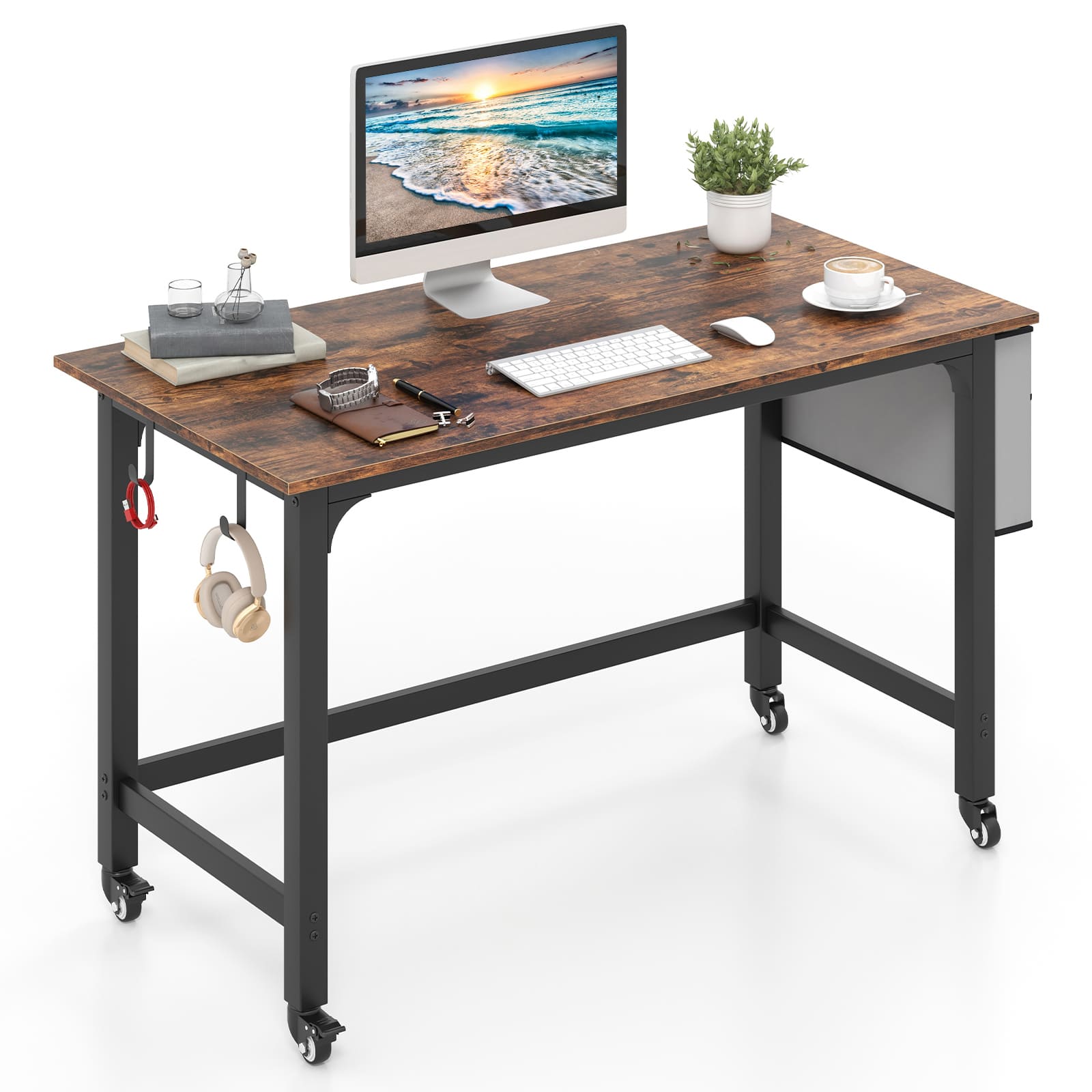 Goflame Mobiele Computer Bureau 120Cm Thuis Bureau W/Opbergtas-Bruin
