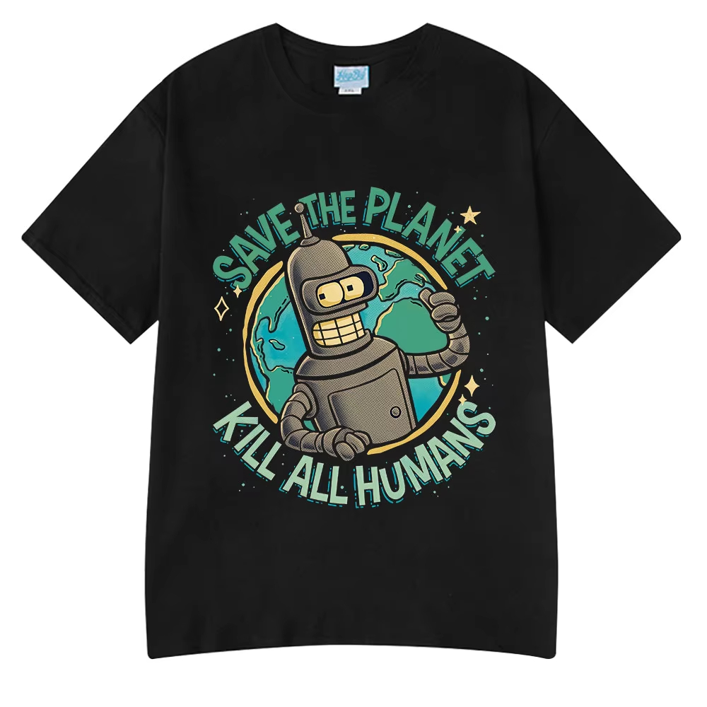 Grappig Save The Planet Kill All Humans Robot Grafische Print T-shirt Mannen Vrouwen Mode Korte Mouw T-shirt Oversized katoenen Tees
