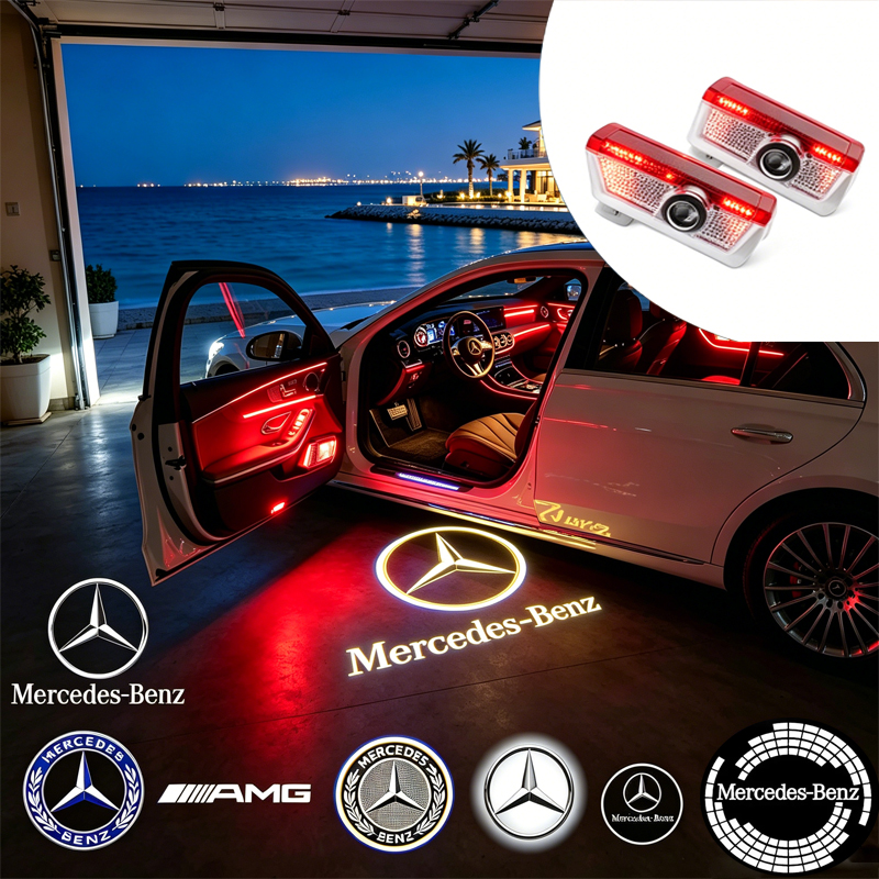 ไฟส่องประตูรถยนต์ LED สำหรับ Mercedes Benz X166 H247 X156 X253 C253 X167 W464 W176 W177 W246 W205 W212 W213 W167 W166 พร้อมไฟเตือน