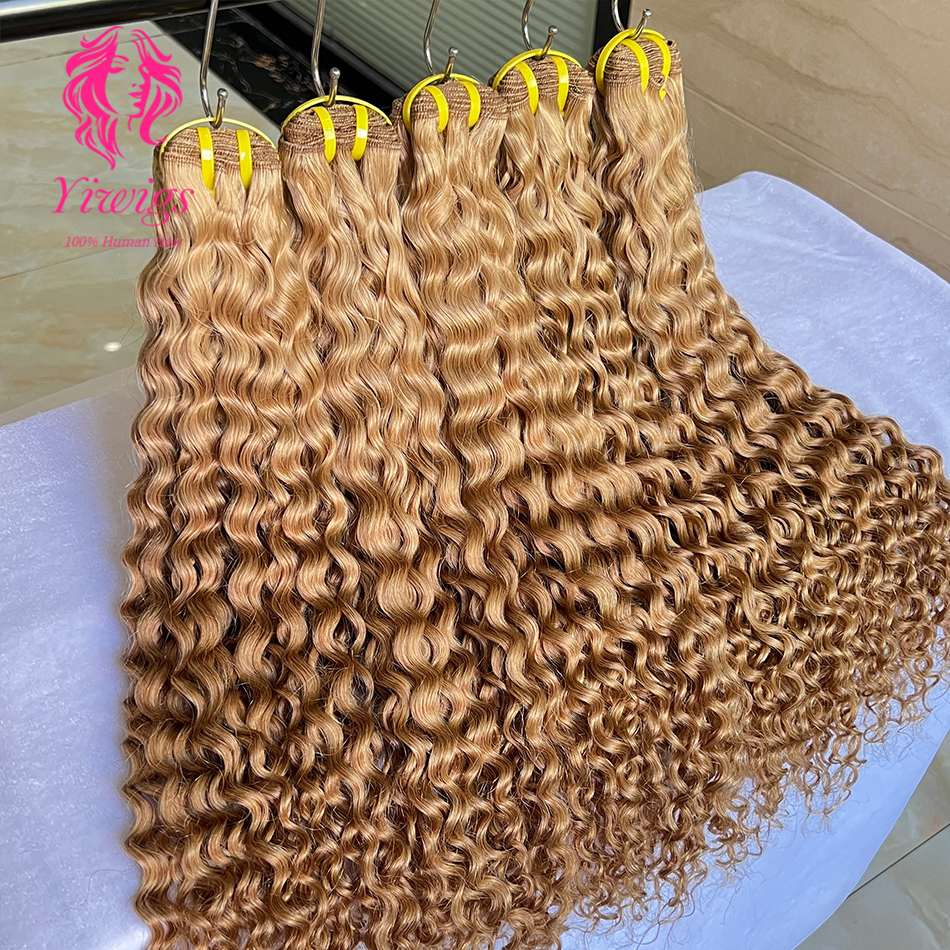 # 27 Bundles de Cheveux Humains Vietnamiens Vierges Bruts 100% Grade 12A, Couleur Blonde, Bouclés Profonds, 10-24 Pouces, Extensions de Tissage de Cheveux Bruns