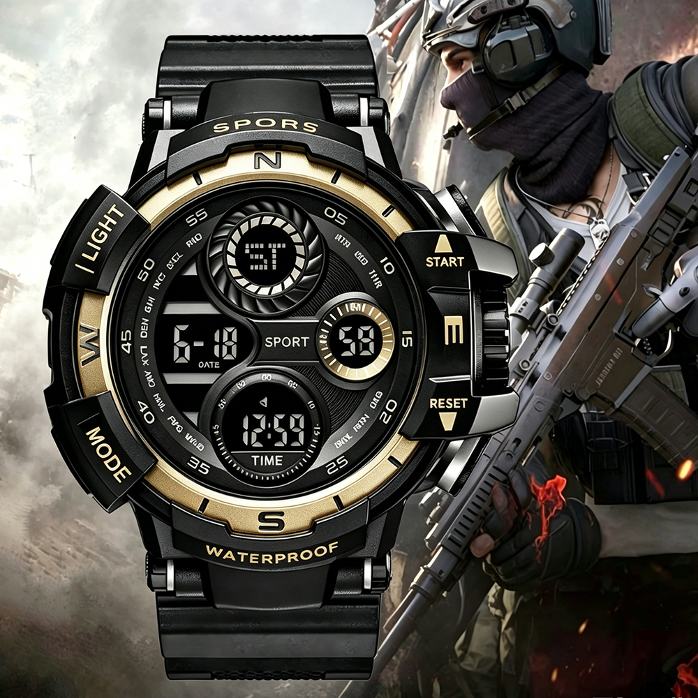 Militärische Sportuhren für Herren, leuchtender Wecker, Kalender, Stoppuhr, multifunktionale elektronische Armbanduhr für Herren, Kinder, Teenager