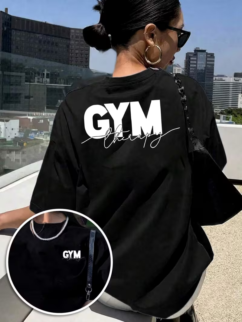 Y2K Gym-Therapie Streetwear T-Shirt Geschenk Lässiges Retro-Vintage-T-Shirt für Damen und Herren aus Baumwolle Übergroß Locker Sommer 80er 90er 00er Top