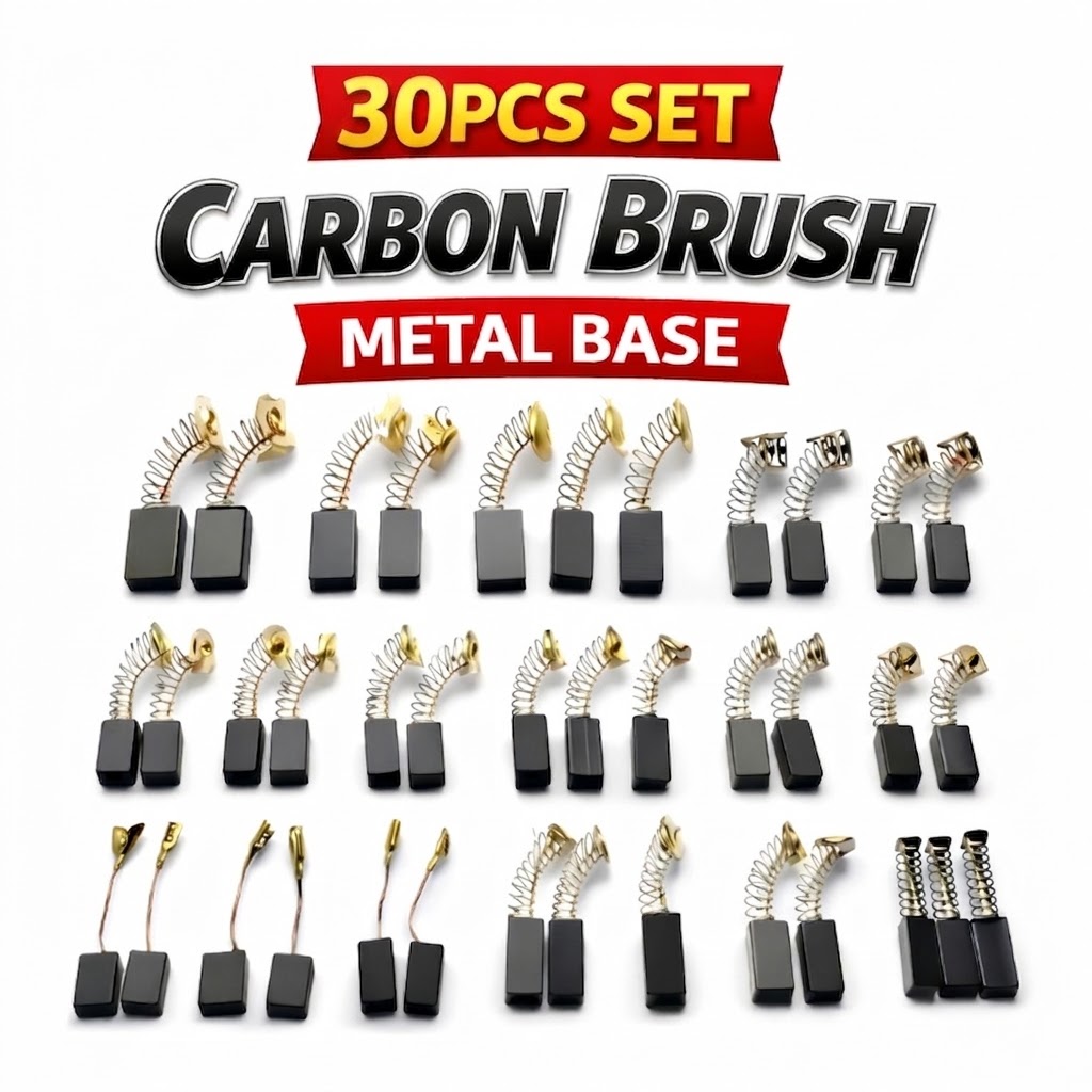 Kit de 30 Escovas de Carvão Reforçadas com Base Metálica para Motor de Furadeira, Lixadeira e Esmerilhadeira – Peças de Reposição Duráveis para Reparo
