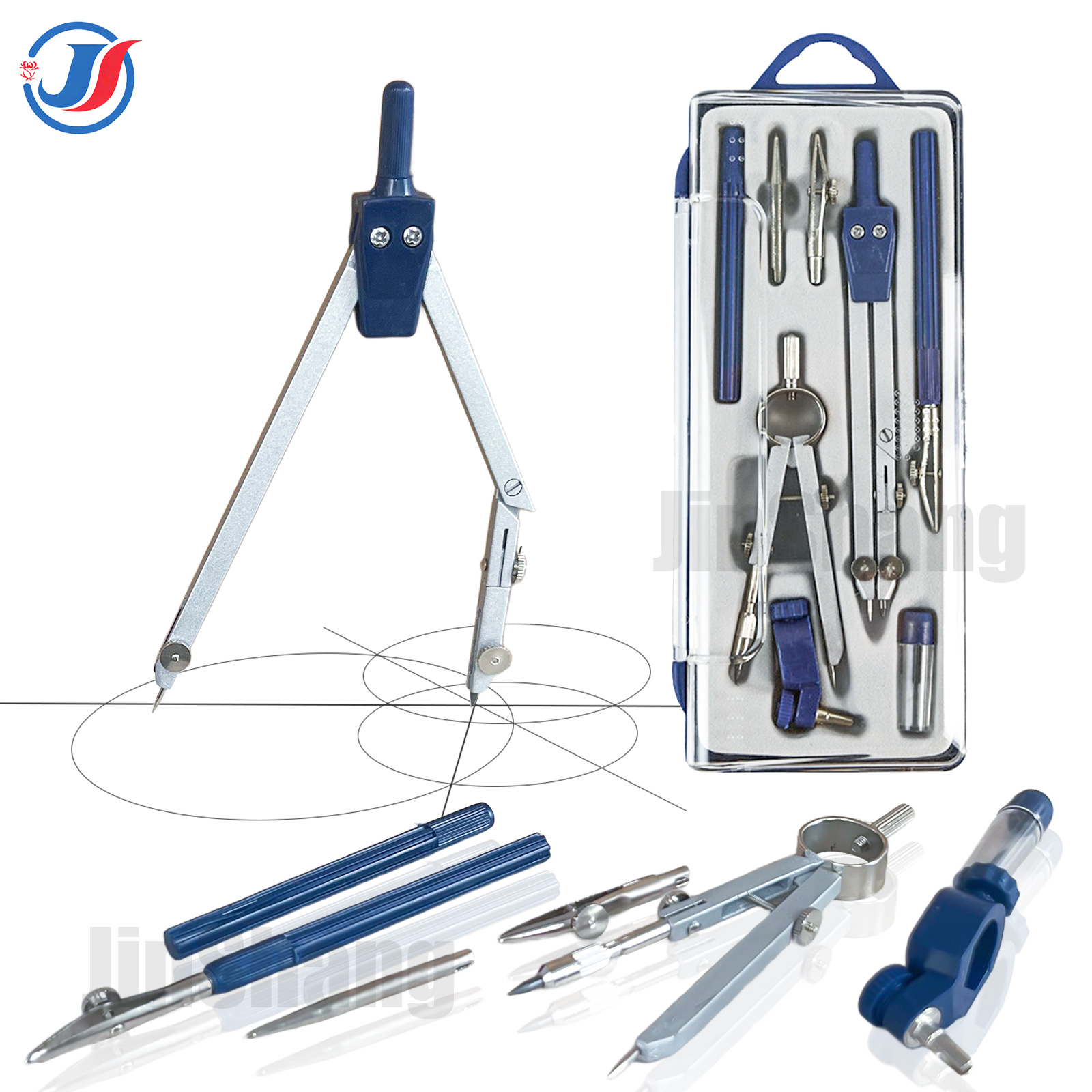 Juego de geometría profesional Brújula de metal, 8 piezas, juego de herramientas de precisión geométrica con caja de almacenamiento rotos, herramientas de dibujo y dibujo
