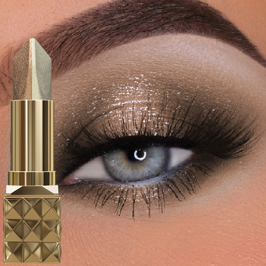 Bâton d'ombre à paupières bicolore scintillant, couleur marron, dimensionnel, naturel, sans enlever, maquillage, cosmétique pour les yeux, cadeau pour femmes