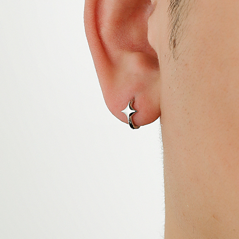 1 Uds. Pendientes de aro de estrella de Color plateado gótico para mujeres, hombres y adolescentes, joyería de fiesta de moda de lujo, accesorios estéticos