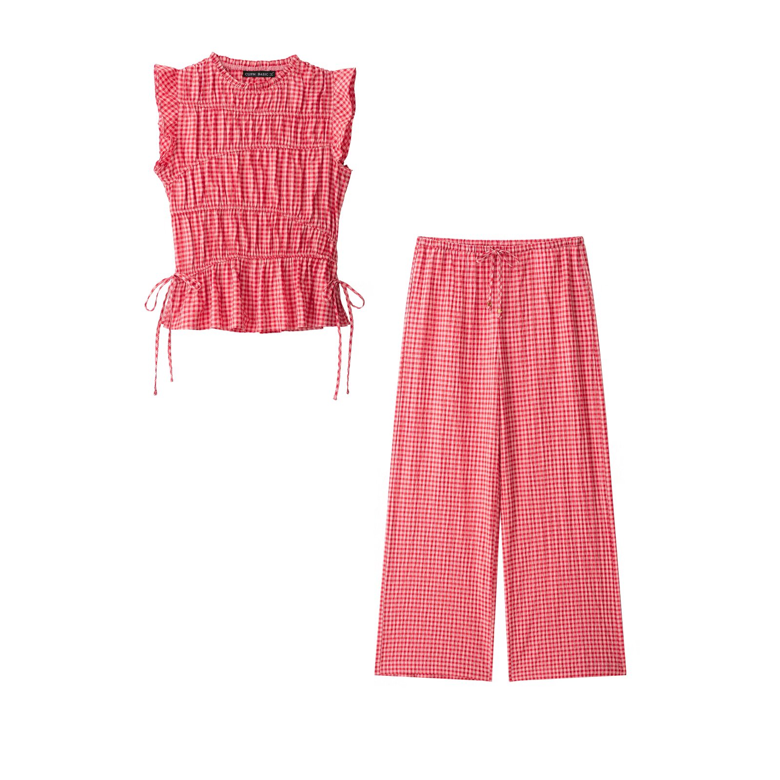 Willshela Damenmode, 2-teiliges Set, kariertes, plissiertes Pullover-Tanktop und Vintage-Hose mit weitem Bein, weiblicher, schicker Damen-Hosenanzug