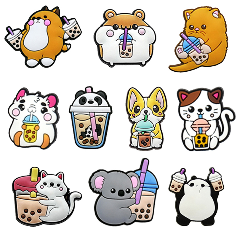 Katze Milch Tee Schuh Charms Pin für Crocs Zubehör Charms Clogs Blase Rutschen Schuh DIY Schuh Dekoration Party Geschenke
