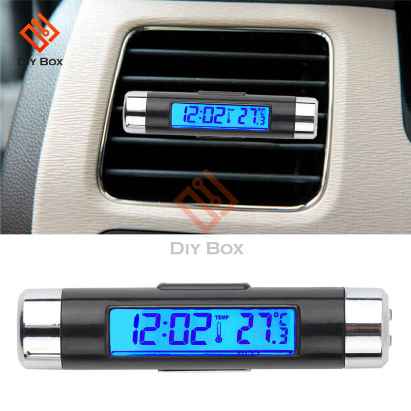 Reloj Digital LCD portátil 2 en 1 para coche/pantalla de temperatura reloj electrónico termómetro reloj de tiempo Digital para coche accesorio para coche