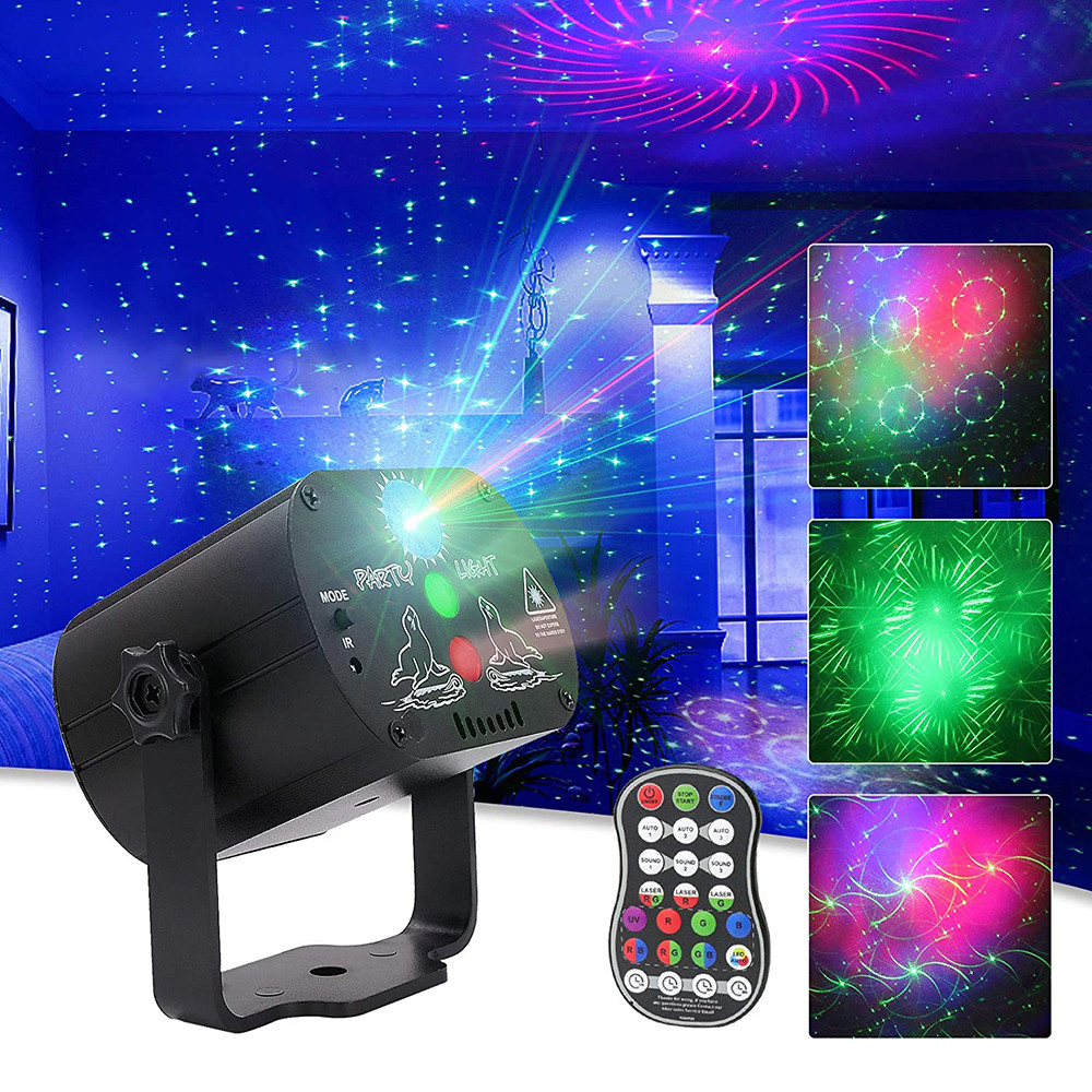 Miniproyector proyector láser para bola discoteca, lámpara estroboscópica con 60 patrones laser dj luces discoteca, Control por voz, iluminación profesional para pista de baile fiesta en casa luz discoteca