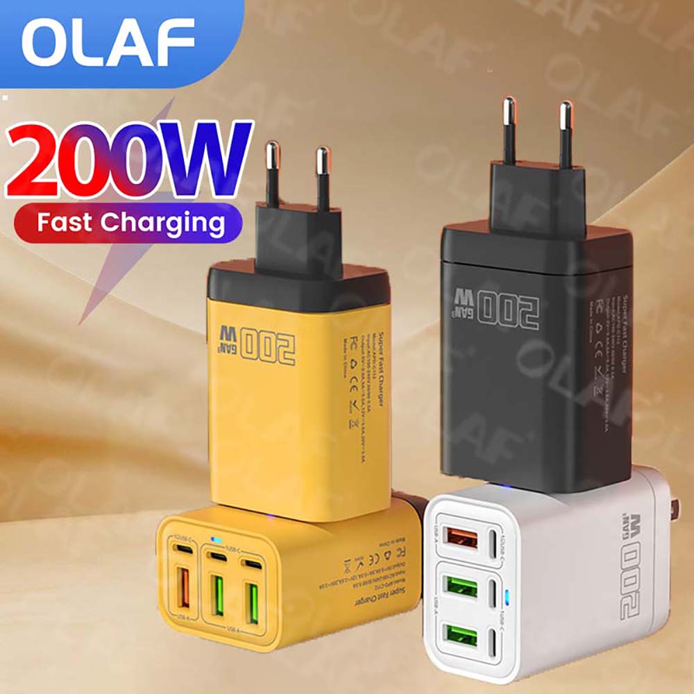 Ładowarka USB C 200W 6 portów Super szybkie ładowanie PD 3.0 USB C Typ C Ładowarka do telefonu komórkowego Adapter do iPhone 15 16 Samsung Xiaomi
