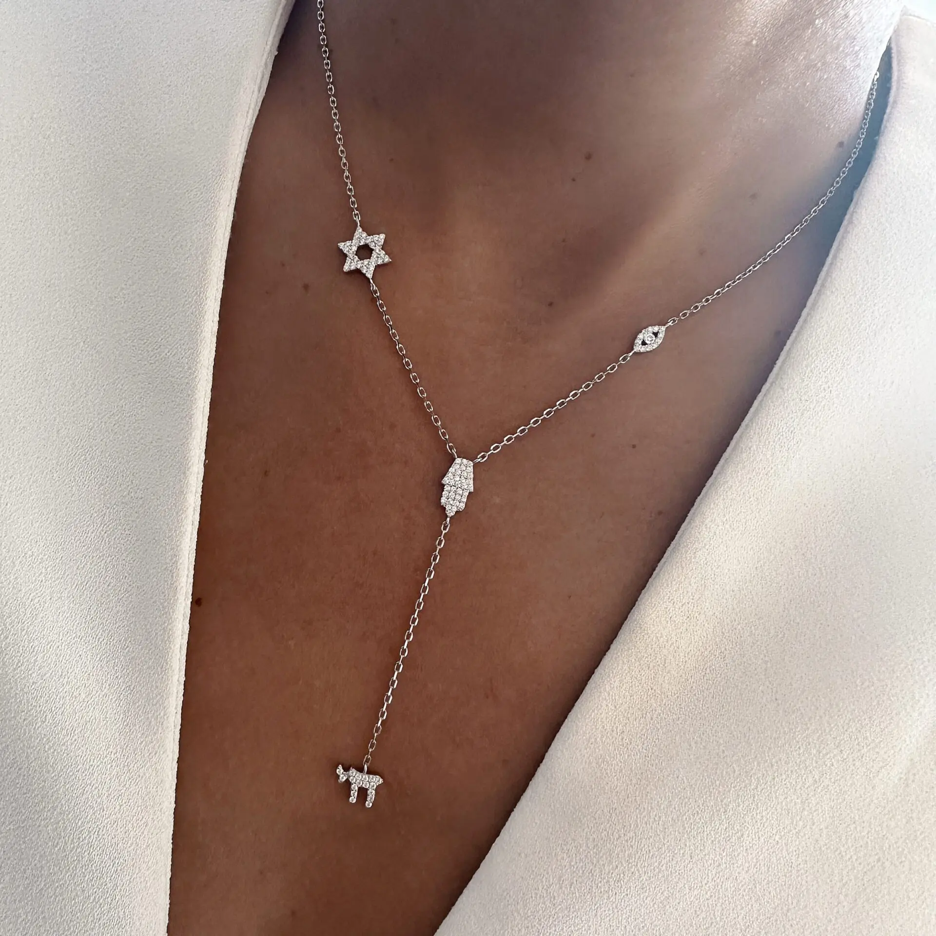 Ожерелье-амулет Lucky Cute CZ Star Eye Hand Chai с подвеской в виде звезды, золотистого цвета, для женщин, символ жизни, еврейский символ