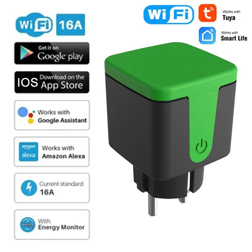 Works with Tuya Smart WiFi Outdoor Plug EU 16A Waterproof Socket Energy Monitoring Power Meter Timer Works with Alexa Google Hom
