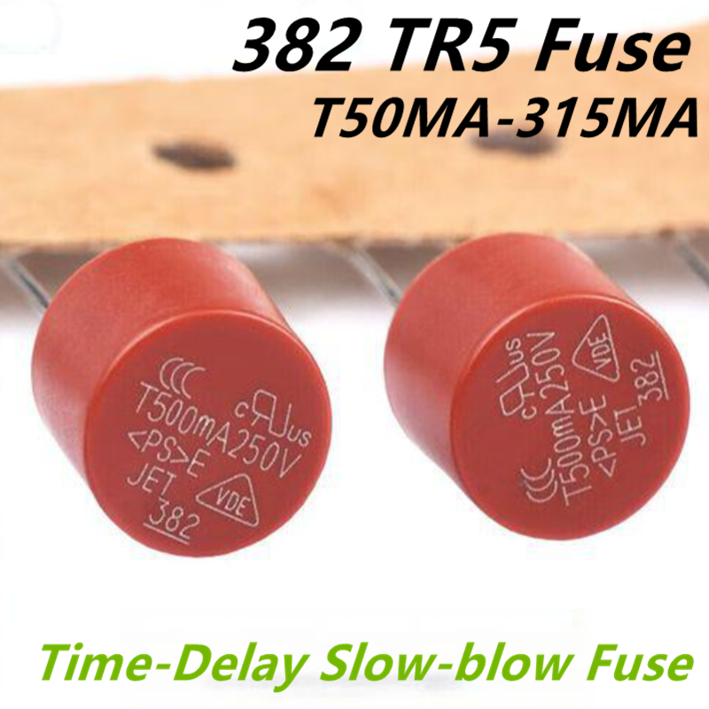 10 PEÇAS Fusível Redondo 382 T50MA 63MA 80MA 100MA 125MA 160MA 200MA 250MA 315MA 400MA 500MA 630MA 800MA 250V TR5 Retardado de Ação Lenta