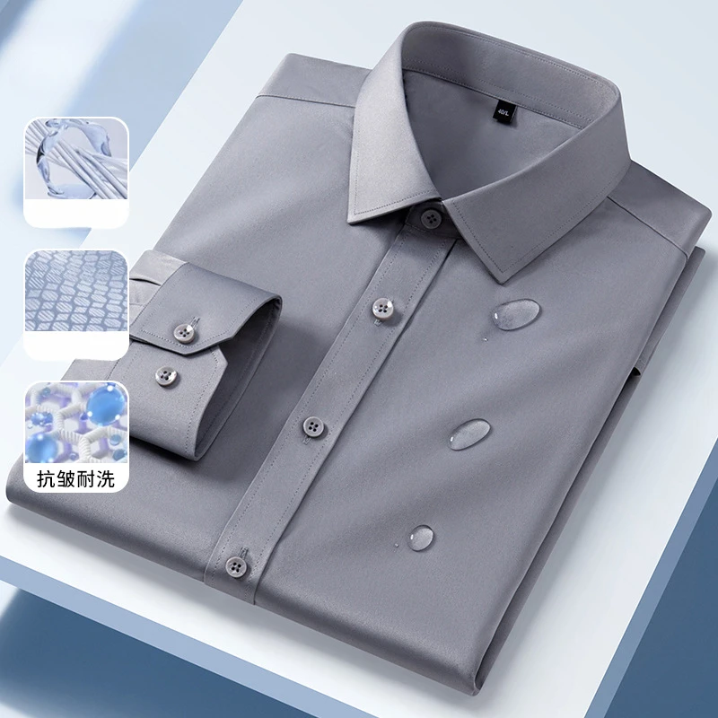 Weißes Hemd, langärmliges Business-Hemd für Herren, Sonnenschutz aus Eisseide, knitterfrei, bügelfrei, lässige Karriere