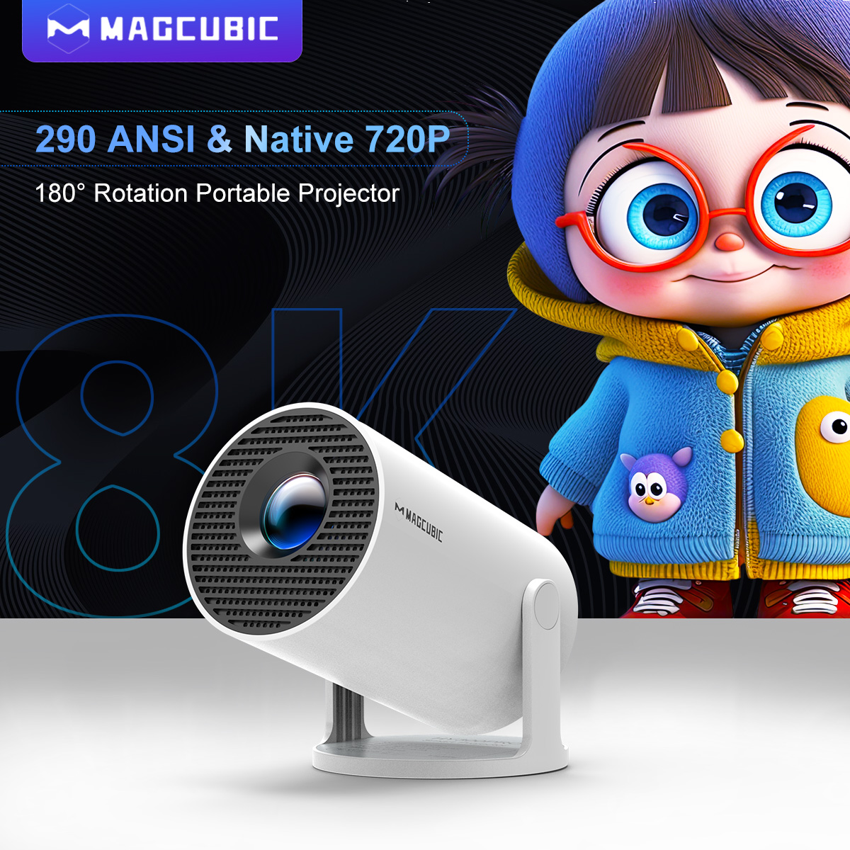 Magcubibc 8K Wifi6 HY300 Pro proyector Android 14 290 ANSI WIFI Dual Allwinner H726 BT5.4 720P cine en casa portátil al aire libre