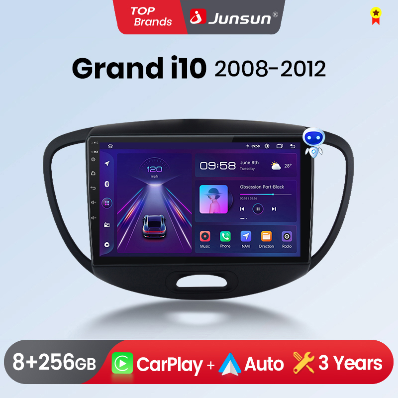 Junsun CarPlay Android Auto Car Radio for Hyundai Grand i10 2008 2009-2012 GPS Intelligent Systems tereo Multimedia Car Radio