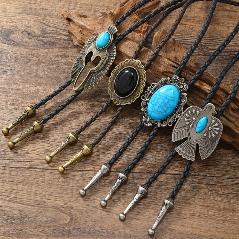 Gravata bolo americana punk, vintage, metal, águia, pássaro, pedra, chapéu cowboy, pingente, colar ocidental, acessórios
