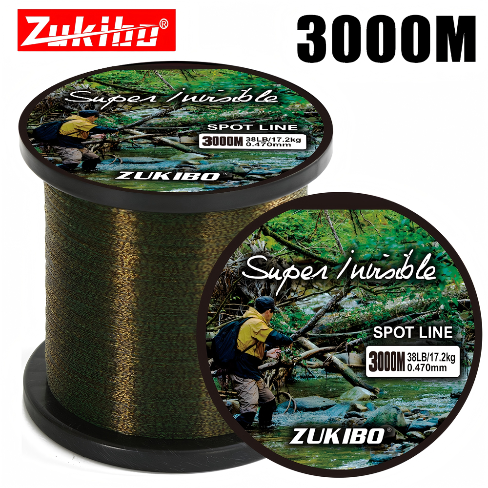 Zukibo linha de pesca manchada invisível, 3000m, japonesa, super forte, linha de monofilamento, revestida de fluorocarbono, náilon, mosca, afundamento linha de pesca linha fluorcarbono pesca linha monofilamento
