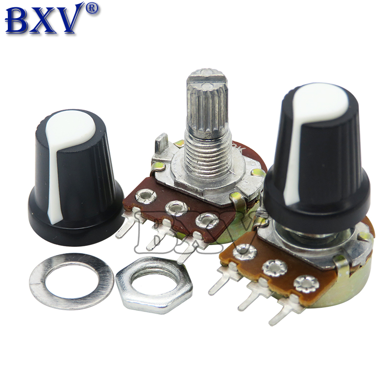 5 Sets WH148 1K 10K 20K 50K 100K 500K Ohm 15mm 3 Pin Linear Taper Dreh Potentiometer Widerstand Für Arduino Mit AG2 Weiß Kappe