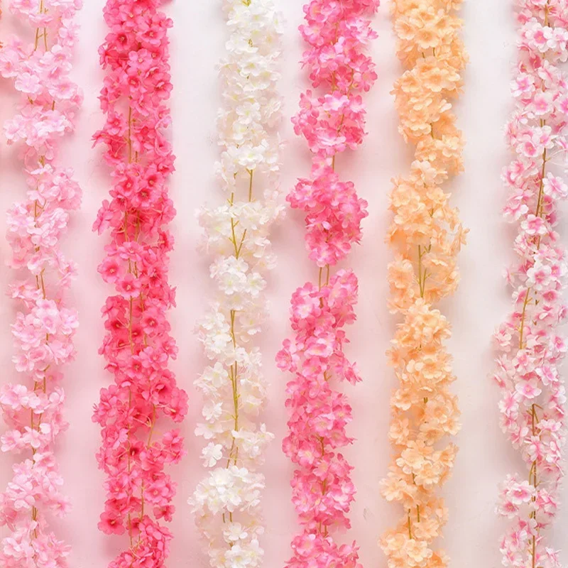 Künstliche Blumen Kirschblüten Ranken Seidenblumen Sakura Rattan Weihnachtsschmuck Hängegirlande Hochzeit Heimdekoration