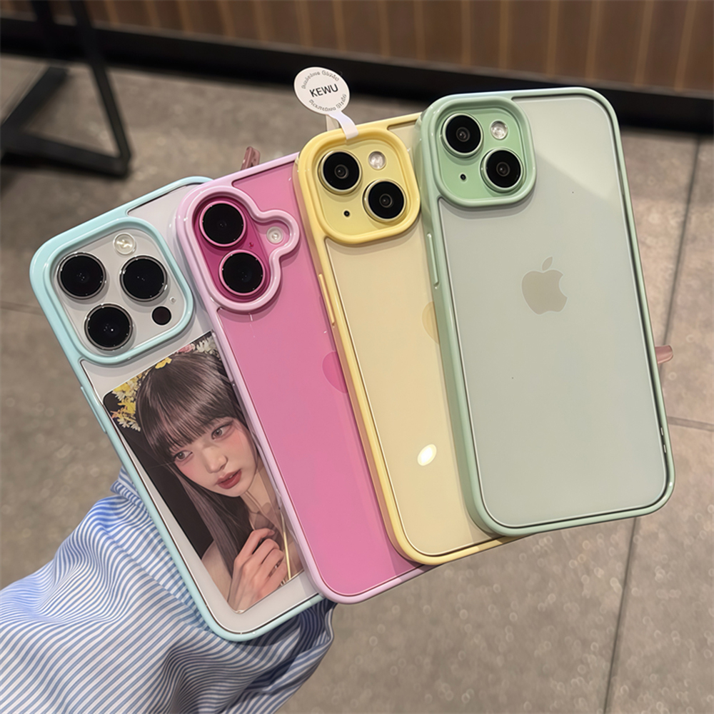 高級クリアキャンディカラーケース iPhone 17 Air 16 15 14 13 12 Pro Max Plus用 クリアアクリルバンパー保護ケースカバー