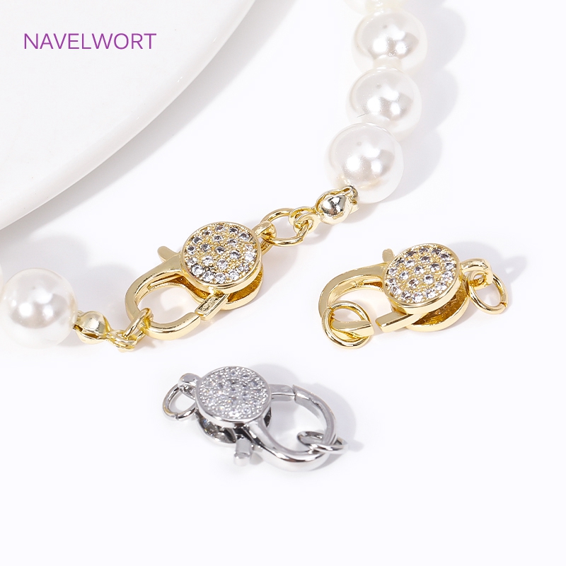 Fashion Inlaid Zircon Fasteners 18K Gold Plated Round/Heart Lobster Clasps with Open Ring For DIY Jewelry Making Accessories