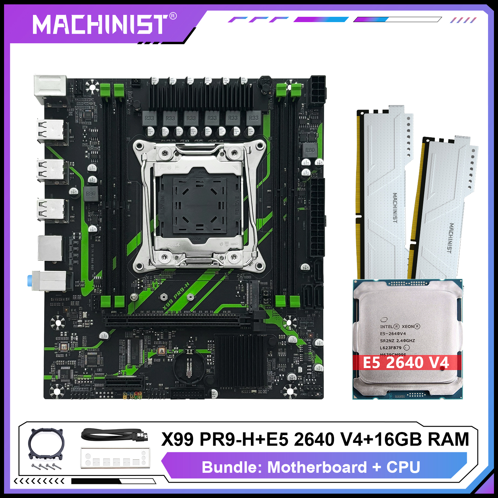 Płyta główna MACHINIST X99 PR9-H Opcjonalny zestaw procesora Xeon E5 2640 V4 LGA 2011-3 16 GB pamięci RAM DDR4 NVME M.2