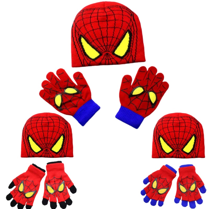 Zestaw Marvel Spider-Man: Rękawice Cosplay, Zimowa Czapka, Czapki typu Beanie z Motywem Kreskówkowym, Codzienne Czapki, Dzianinowa Zimowa Czapka, Bluza Hip Hop z Kapturem, Bonnet
