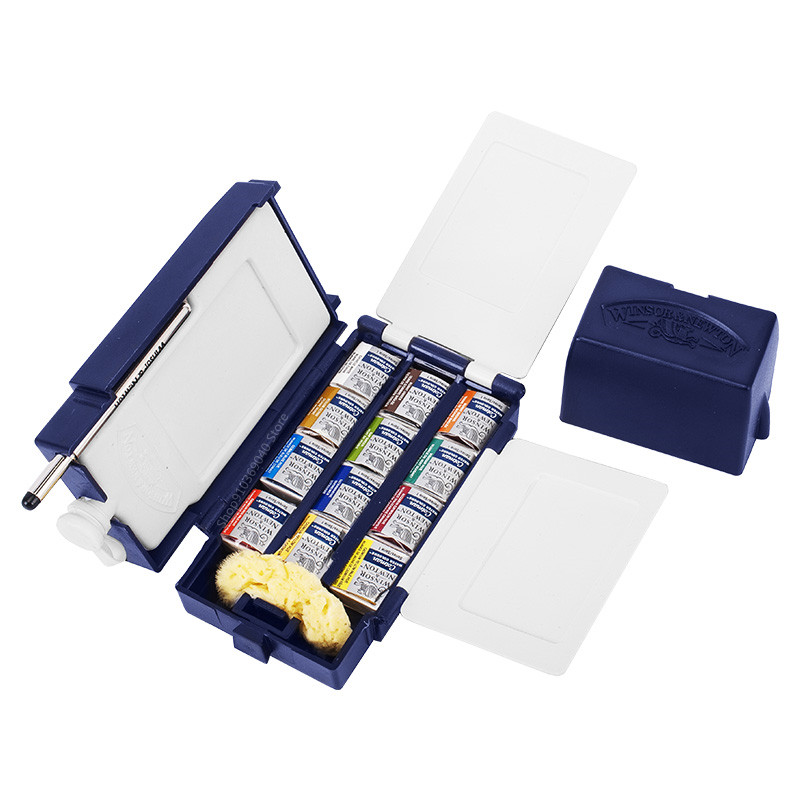 Winsor newton aquarela conjunto de viagem portátil 12 cores meio bloco esboço de luxo especial iniciante pintado à mão materiais de arte