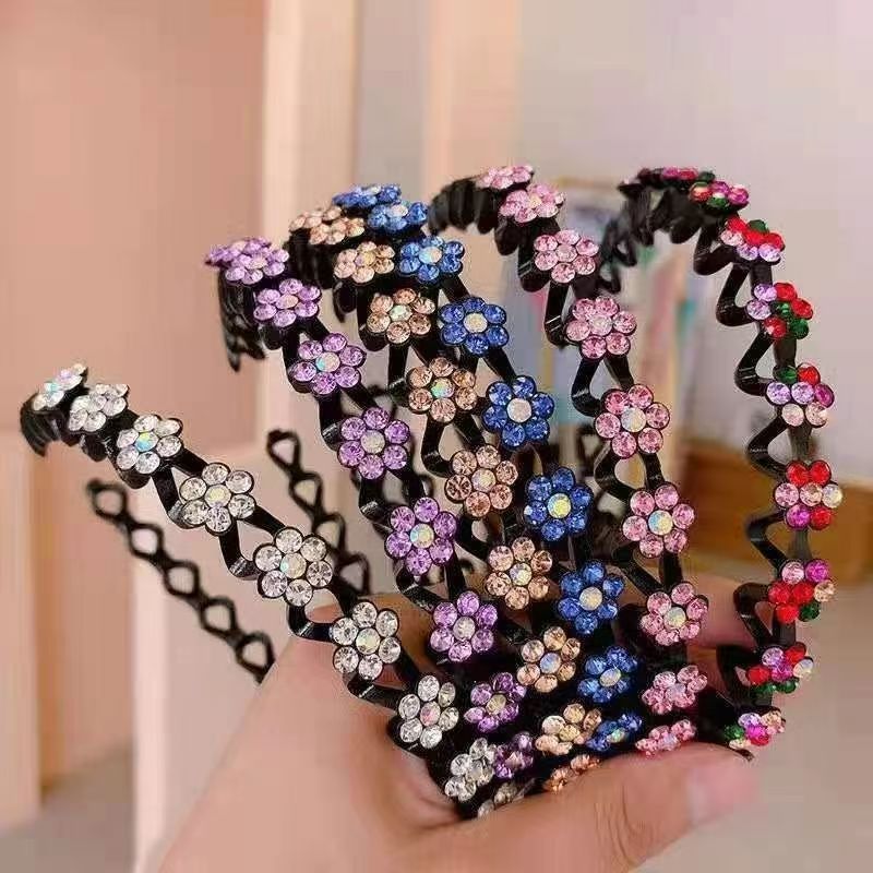 ใหม่ลื่น Rhinestone Headbands Solid WAVE Hairbands สําหรับผู้หญิง BEZEL แฟชั่นผม Hoop สุภาพสตรี Boutique อุปกรณ์เสริมผม