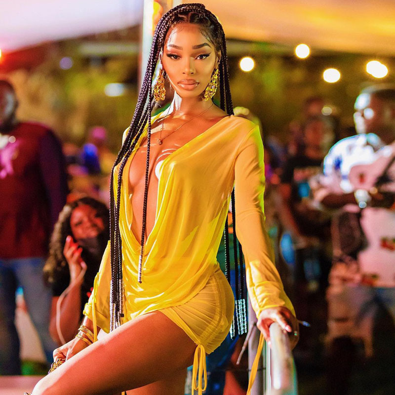 Minivestido Sexy de malla con escote en V profundo para mujer, conjunto de dos piezas de manga larga transparente, vestido ajustado para fiesta y Club, Y2K, 2022