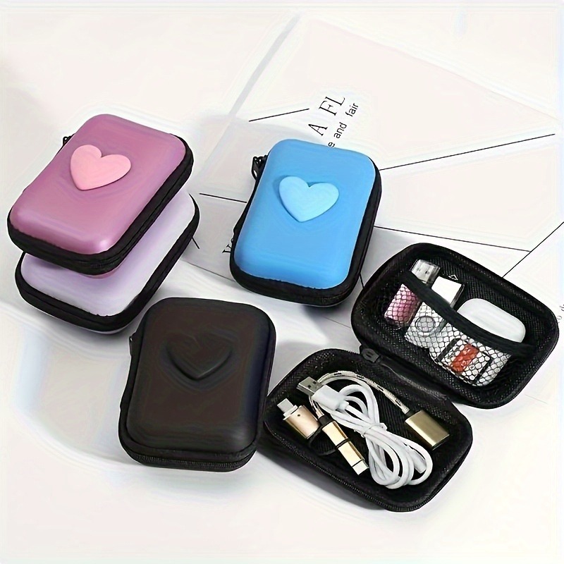 3D Love Heart หูฟังข้อมูลสายเคเบิลกระเป๋า Charger Power Bank รูปสี่เหลี่ยมผืนผ้ากล่องซิปกระเป๋ากระเป๋า