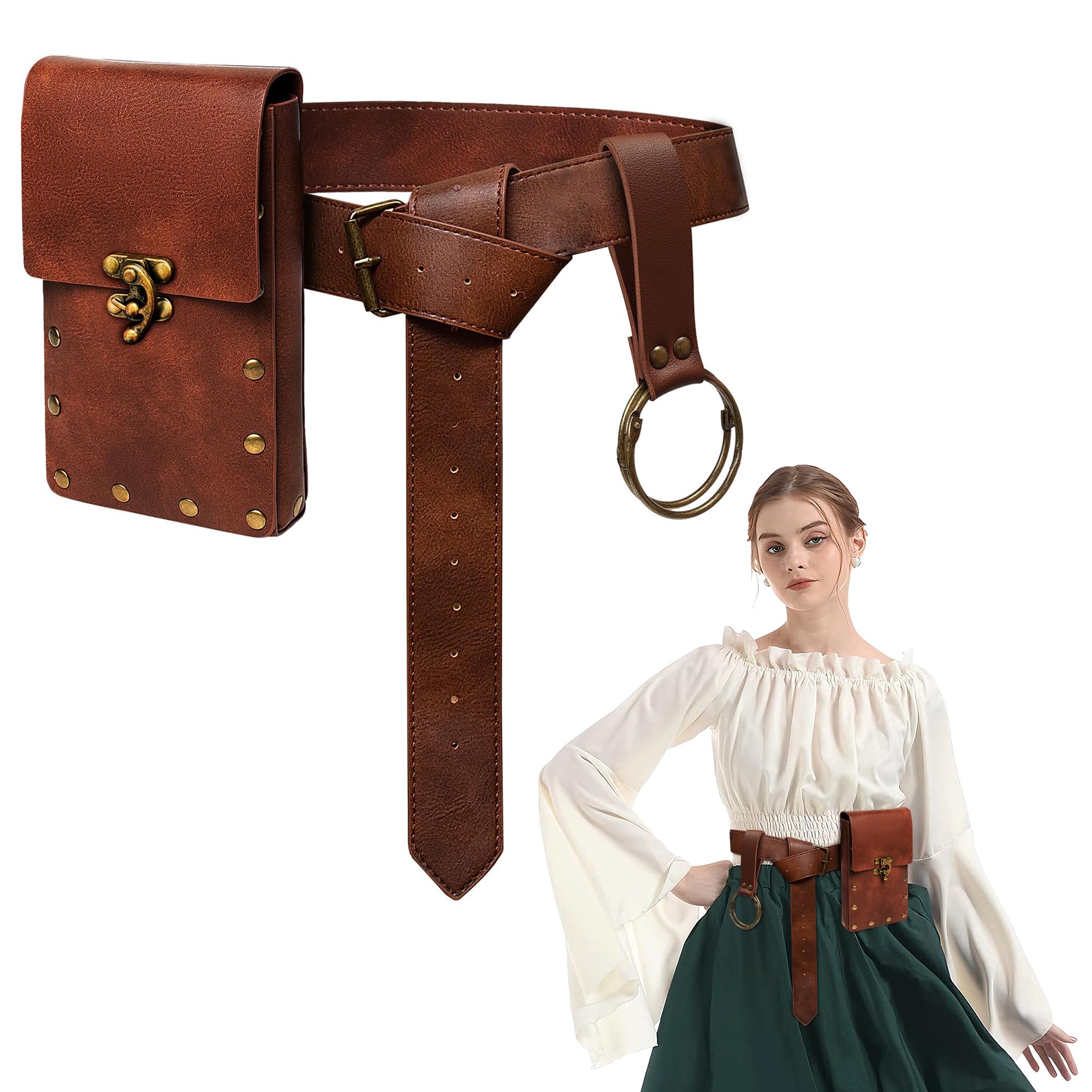 3PCS Medieval Cosplay Leder Gürtel Kupfer Münze Taille Tasche Renaissance Kleid Dampf Gürtel Rolle Spielen Halloween Gürtel Set Cosplay