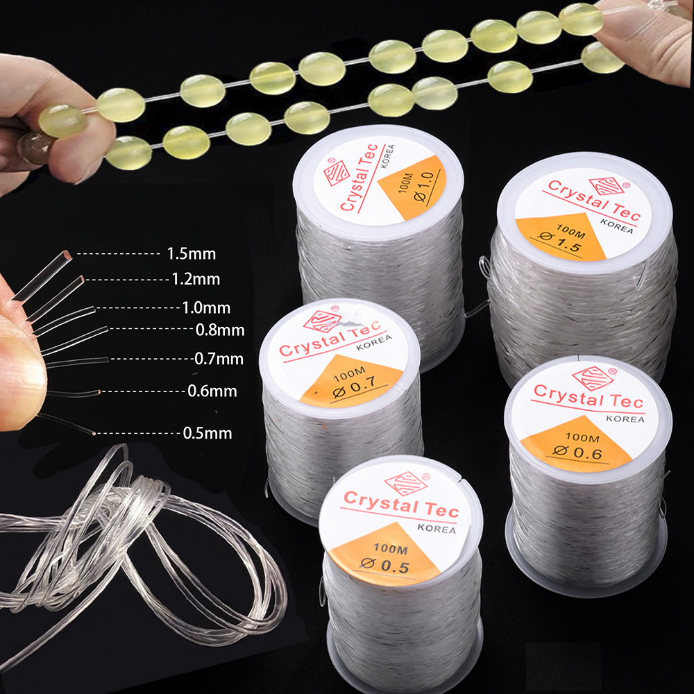 Cordón de hilo elástico transparente de 0,5-1,5mm, línea elástica de cristal para fabricación de joyería Diy, pulsera, collar, accesorios con cuentas