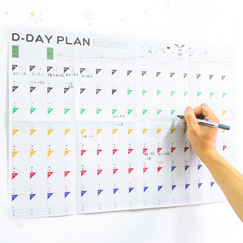 100 Day Record Plan Calendar Large Size Paper Tape Exercise Activity Planner Target List Home Office Supplies