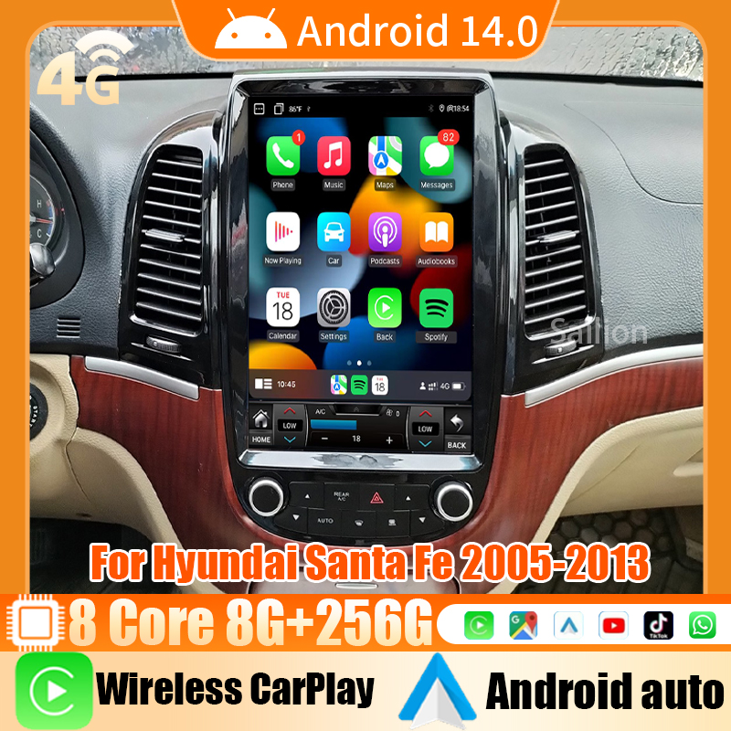 Android14 Car Radio For Hyundai Santa Fe 2005-2013 Tesla Automotive Multimedia Carplay Auto WIFI Bluetooth GPS 4G 2Din Head Unit