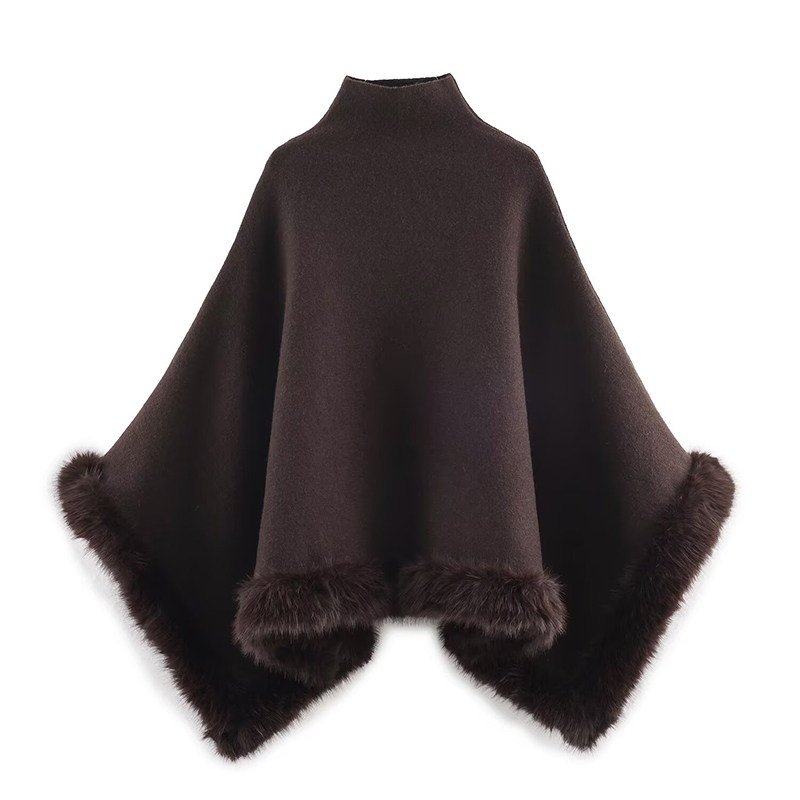 Elegantes Chaquetas de Capa con Empalmes de Piel Sintética para Mujer, Novedad Otoño Invierno 2026, Abrigo Tipo Capa, Chaqueta Poncho Casual Estilo Urbano, Nueva Prenda de Abrigo