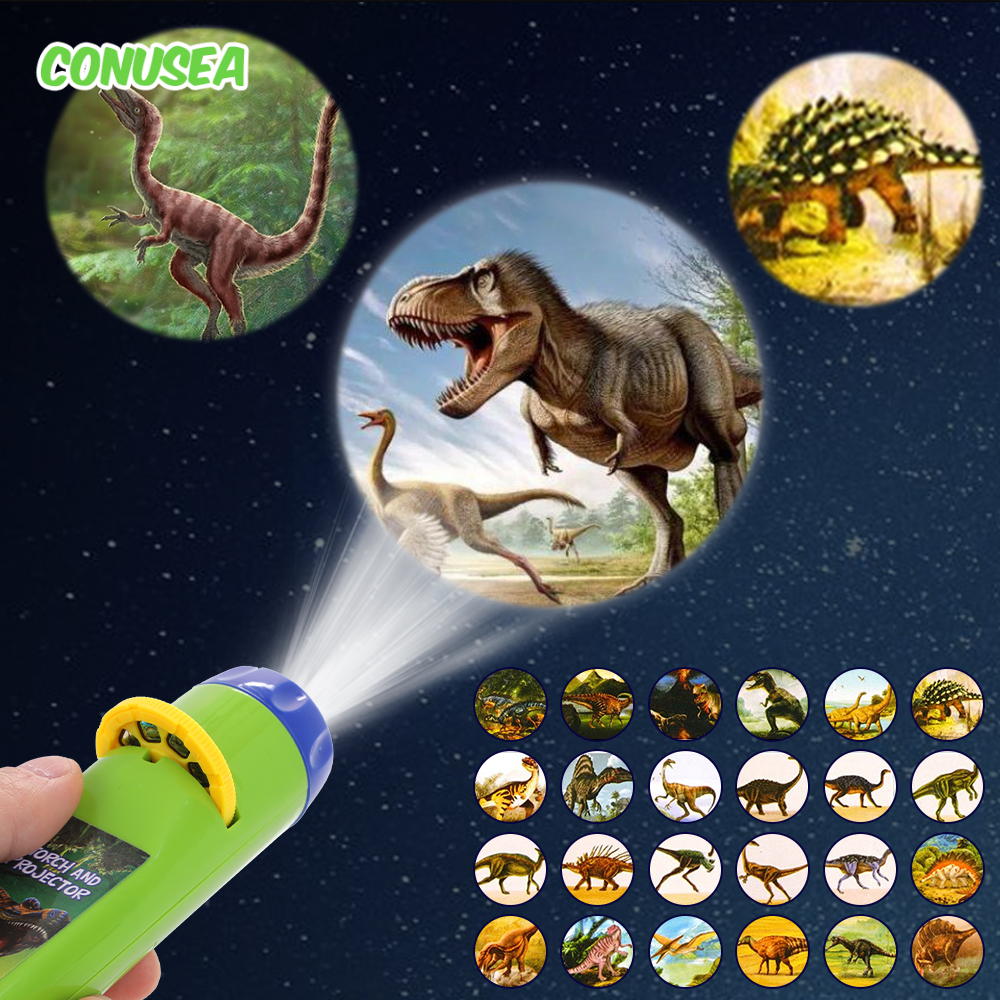 Lanterna de projeção crianças projetor luz bonito educacional dos desenhos animados dinossauro brinquedo imagem luz dormir aprendizagem diversão criança brinquedos