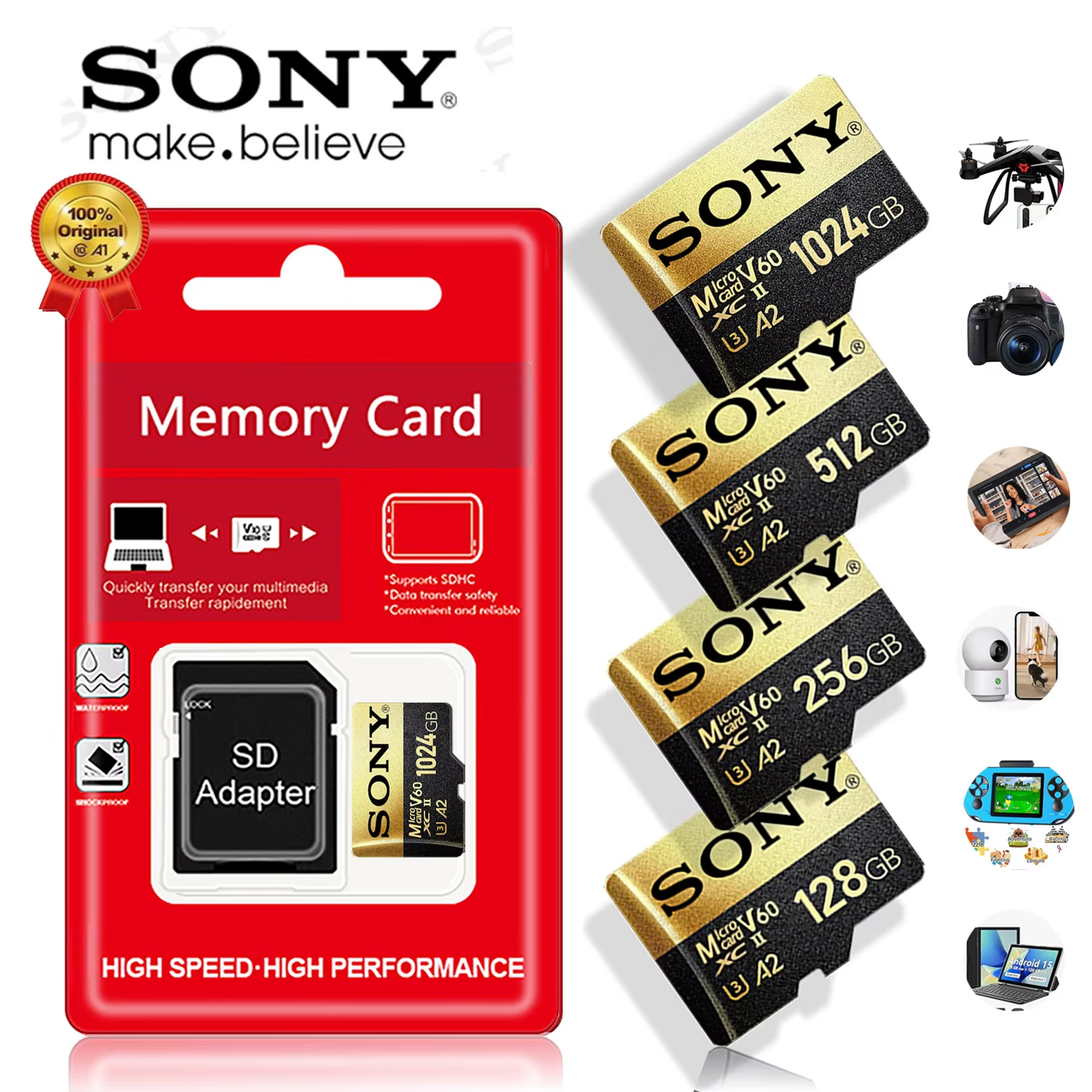 SONY Micro TF SD Card Extreme SD Memory Card 256 ГБ 128 ГБ 512 ГБ Micro 1 ТБ SD C10 TF флэш-карта для телефона Xiaomi, камеры, настольного ПК