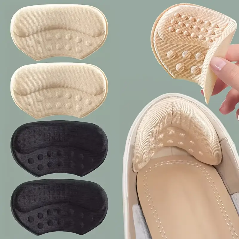 4PCS Self-Adhesive Heel Cushions - Beige/Black/Brown, Anti-Slip & Blister Prevention for Loose Shoes