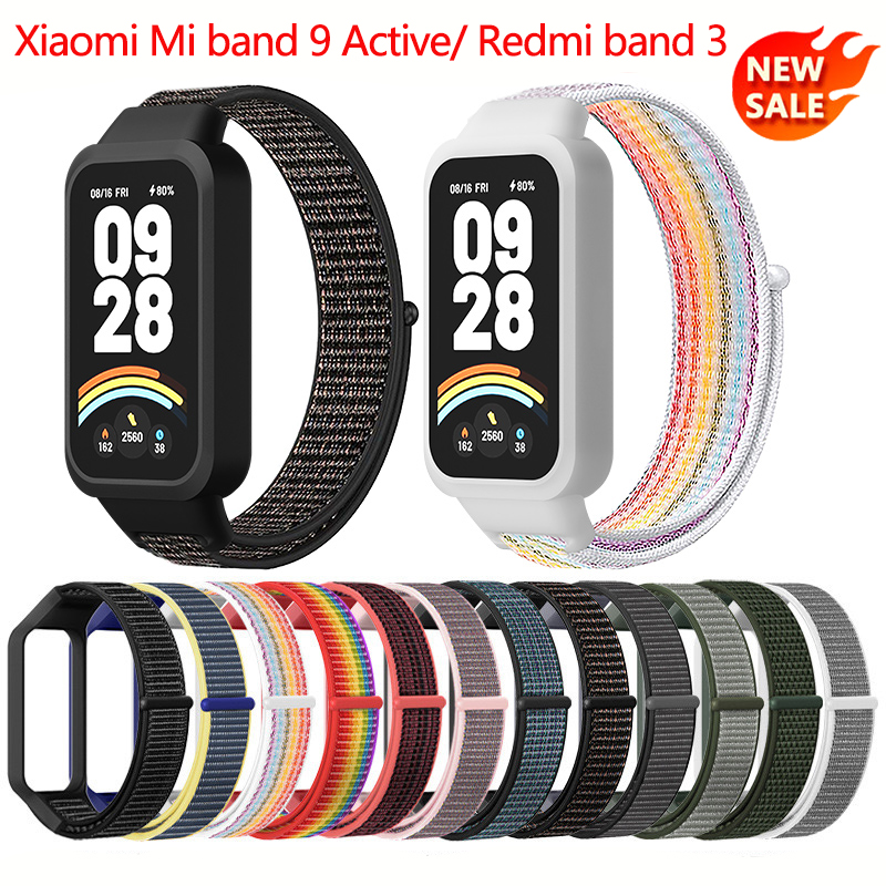 Ремешок + чехол для ПК для Xiaomi mi Band 9, активные аксессуары, спортивный нейновый браслет correa + защитный бампер, чехол для Redmi Band 3
